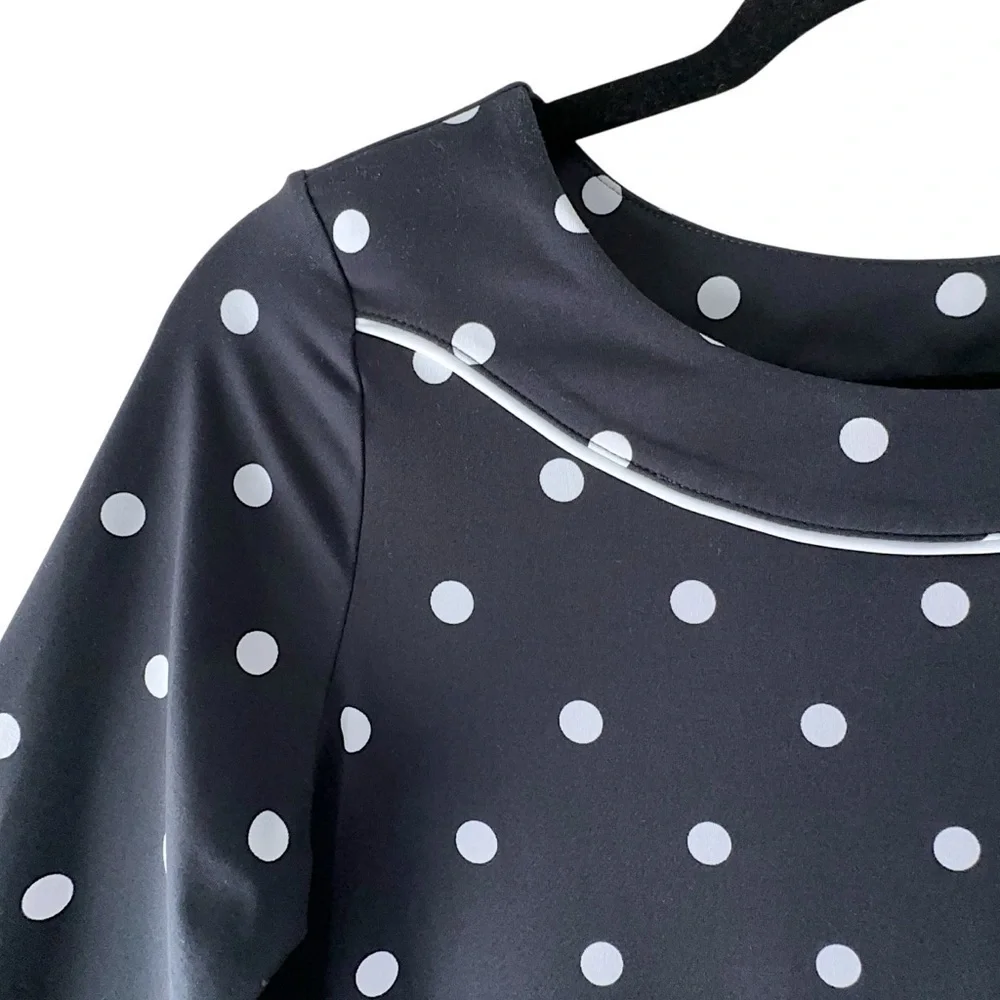 LANDS’ END | NWOT BLACK & WHITE POLK DOT 3/4 SLEEVE  SHEATH DRESS UPF 50 | XS_4